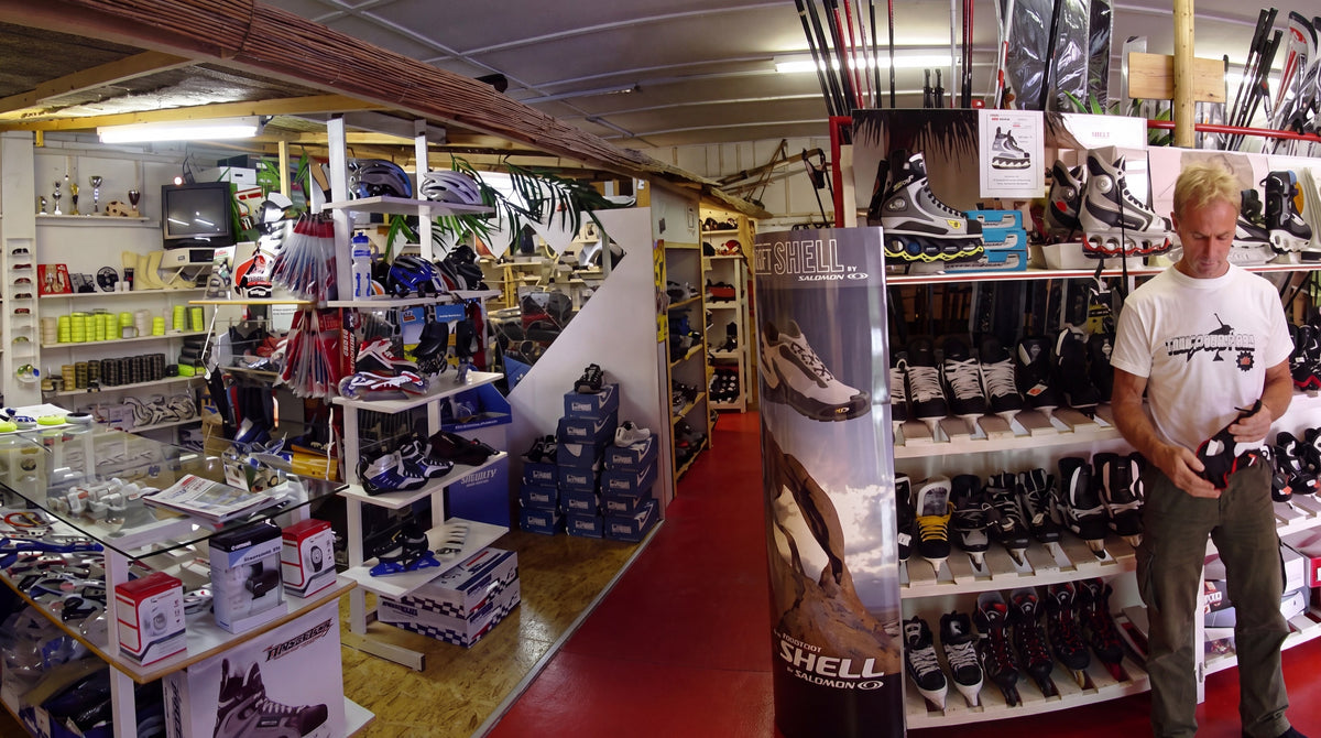Sales floor with the race area on the left and the recreational and ice skate area on the right