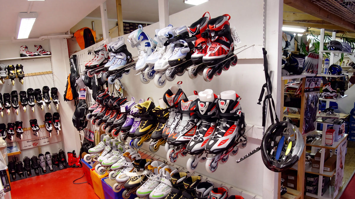 Wall with recreational and kids' inline skates