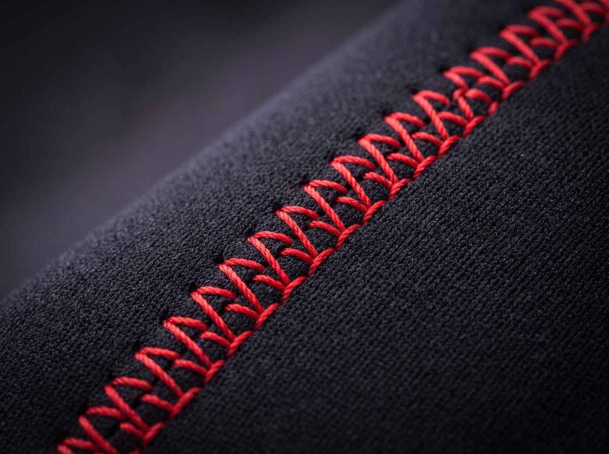 Close-up of neoprene with red seam