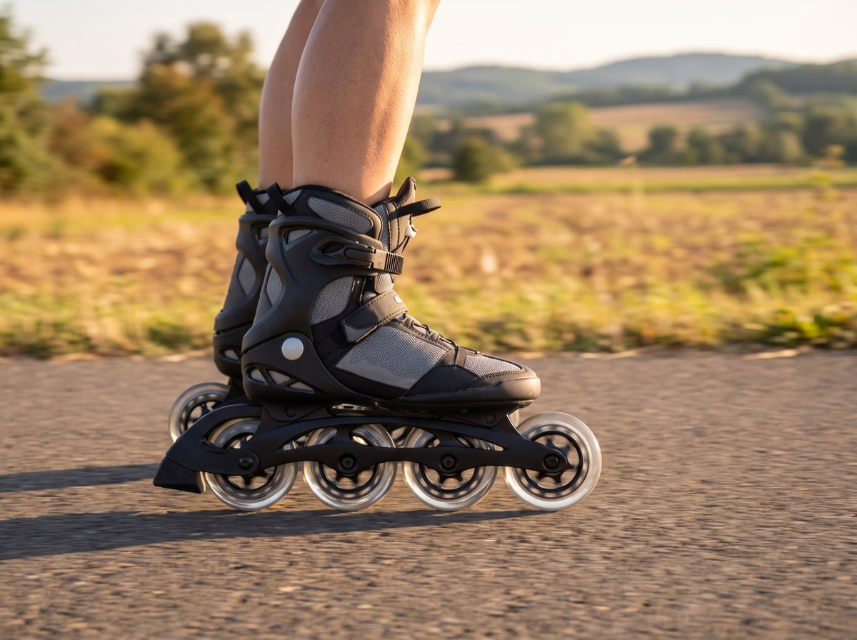 Speed-Fitness-Inline-Skate mit großen Rollen auf einem Radweg